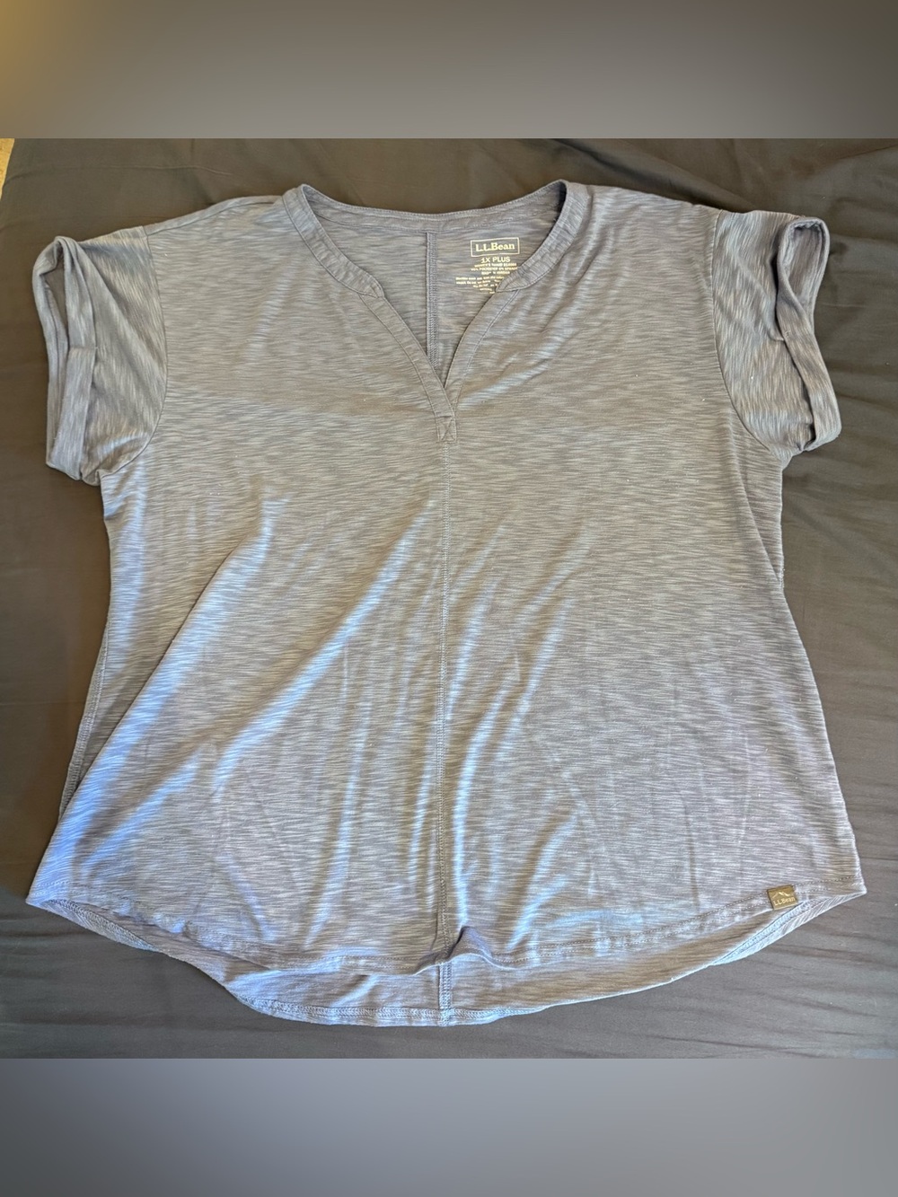 L.L.Bean Blue Streamside Tee, Short-Sleeve Splitneck Women's 1X